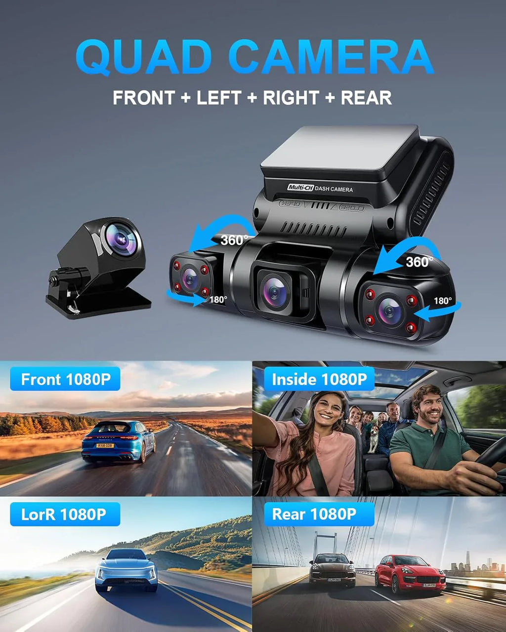 PRUVEO dashcam met 360-gradenbeeld, ingebouwde GPS, wifi-nachtzicht, parkeermonitor met 24/7 opnamefunctie (alle seizoenen), inclusief gratis 128GB geheugenkaart. 