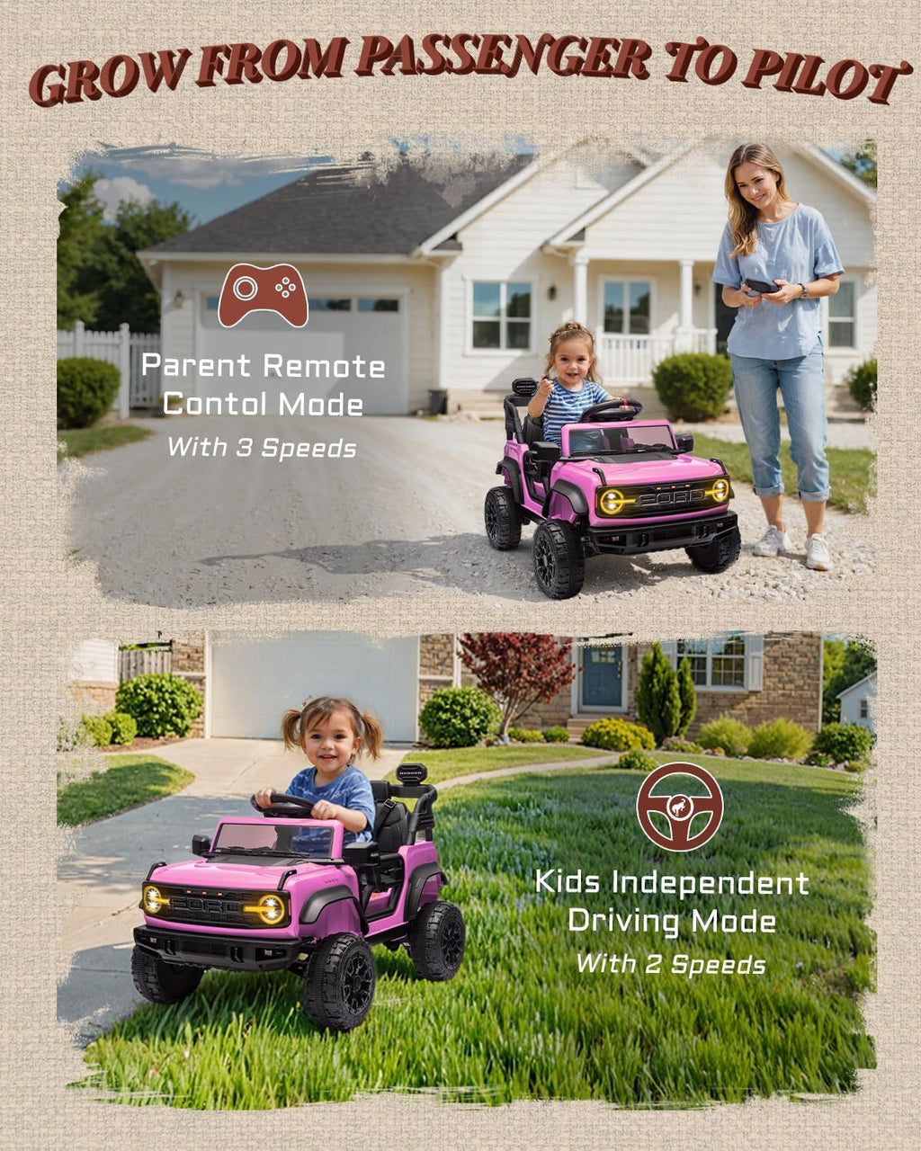 Camion rose pour enfants – Voiture électrique à piles