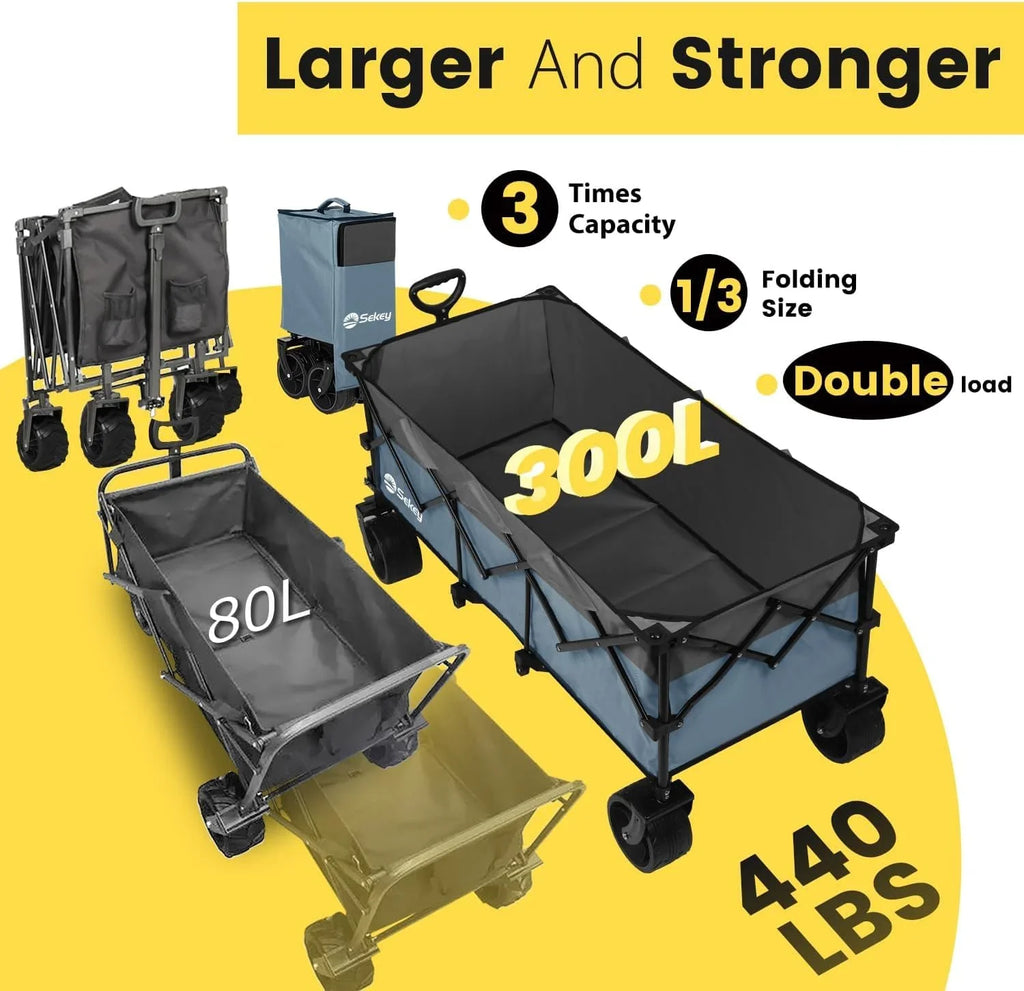 Chariot de voyage pliable Sekey de 122 cm de long, capacité de charge de 200 kg, chariot de jardin polyvalent et robuste de 300 litres.