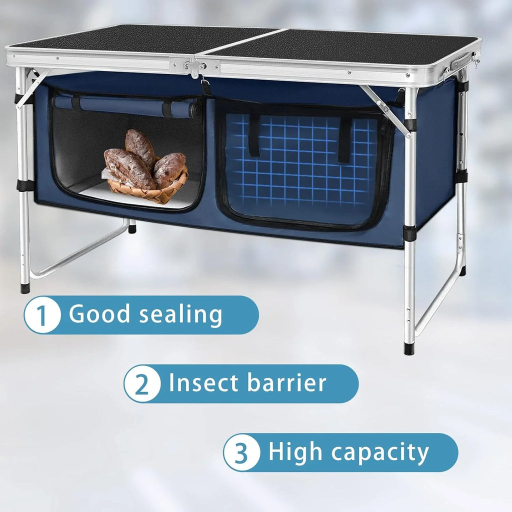 Table pliante d'extérieur en aluminium, légère, réglable en hauteur, avec rangement, pour barbecue, fête, camping