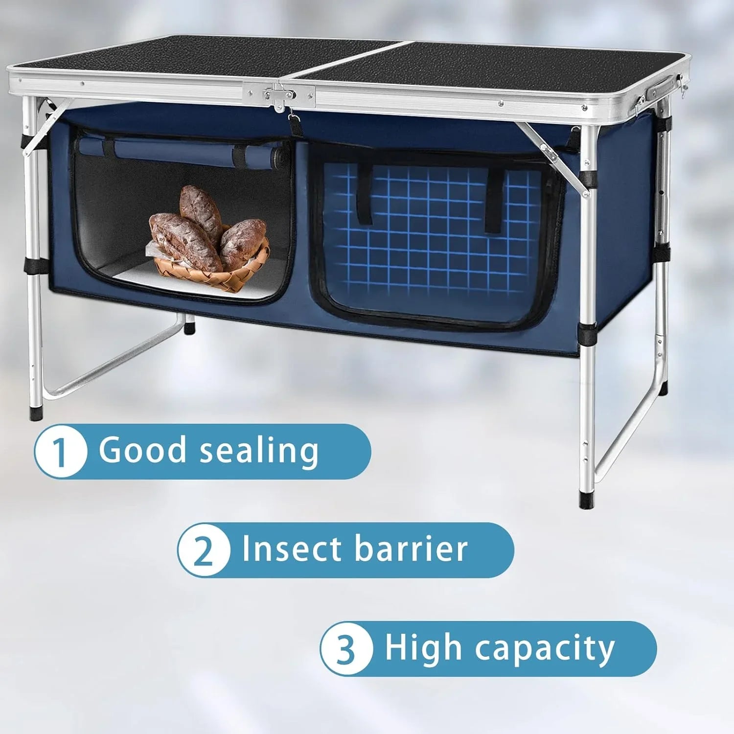 Table pliante d'extérieur en aluminium, légère, réglable en hauteur, avec rangement, pour barbecue, fête, camping
