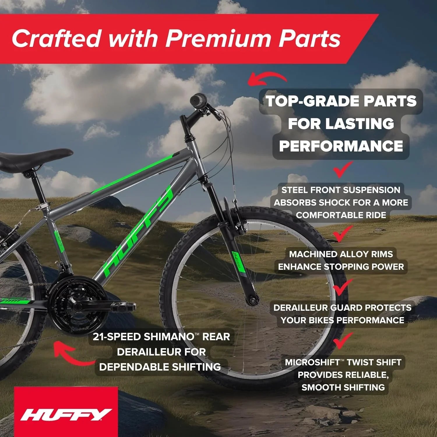 VTT semi-rigide Huffy Stone Mountain, pour garçons/filles/hommes/femmes, tailles 20"/24"/26"