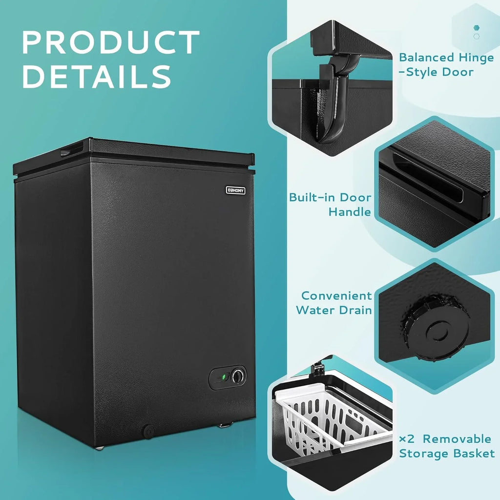 EUHOMY 3.5 Cubic Foot Upright Freezer, Small Deep Freezer, Adjustable 7 Thermostats, Quiet Mini Freezer, Freestanding Top Door