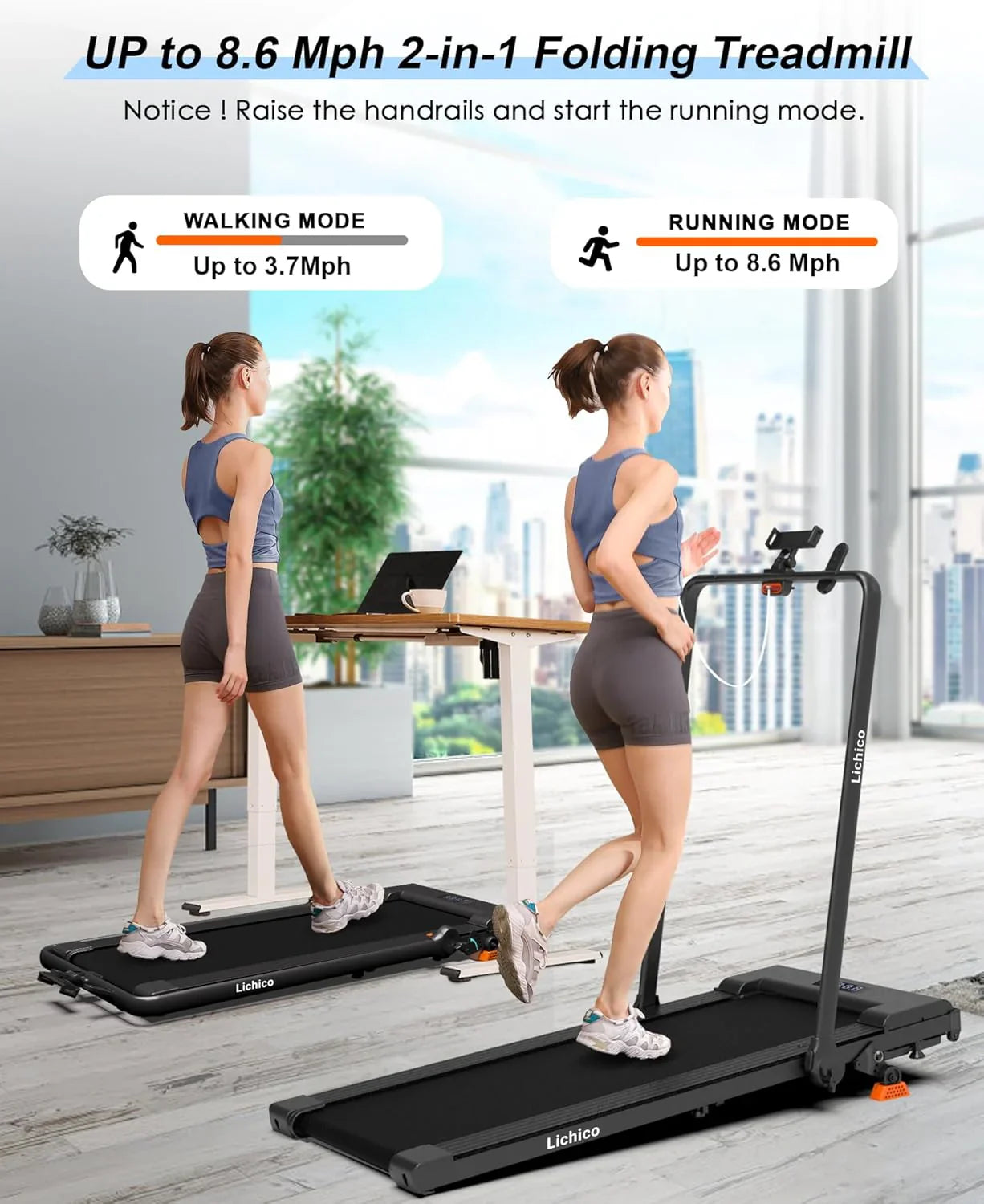 Tapis de course Lichico Walking Pad sous le bureau, tapis de course électrique sans balais ultra-silencieux pour la marche et le jogging avec télécommande