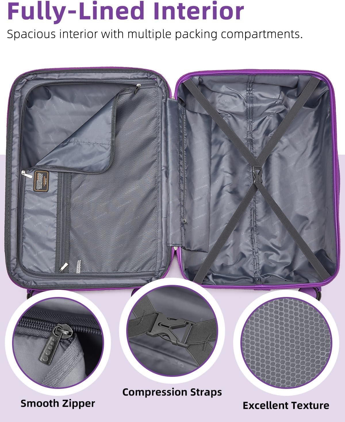 Ensemble de bagages 6 pièces, ensemble de valises rigides extensibles avec roulettes pivotantes, ensemble de bagages à roulettes légers