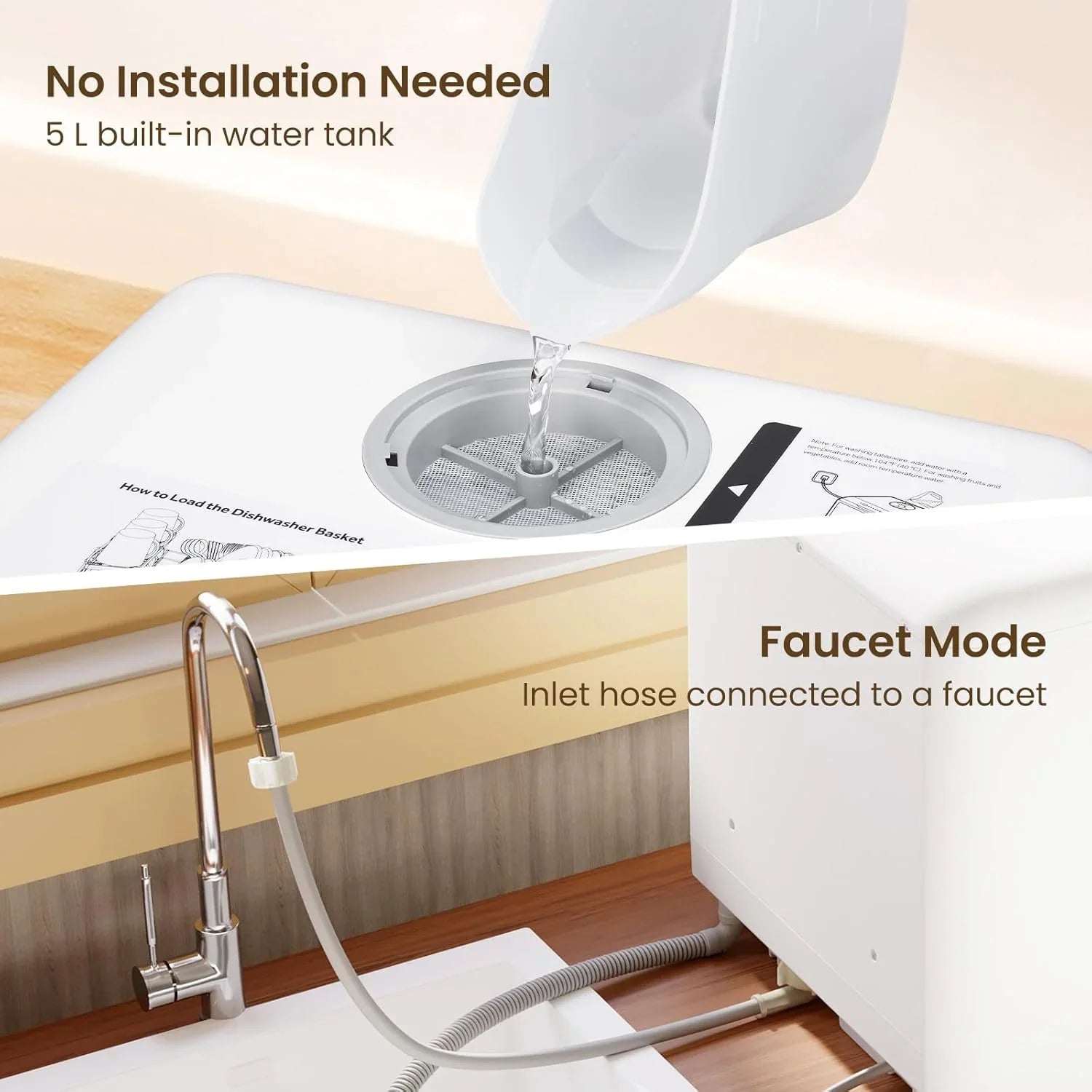 Lave-vaisselle de table HAVA, lave-vaisselle portable 6 programmes avec réservoir d'eau intégré de 5 litres