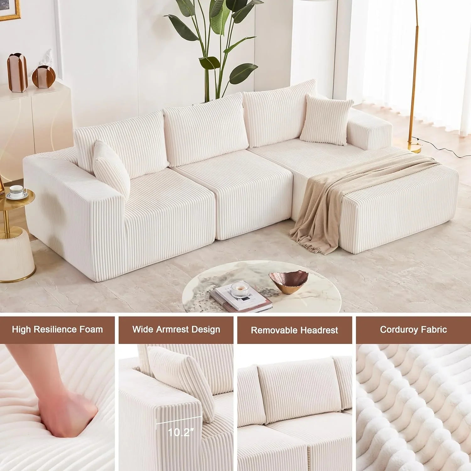 Canapé modulaire de 108 pouces, canapé modulaire Cloud, avec siège profond et fauteuil inclinable, canapé rembourré