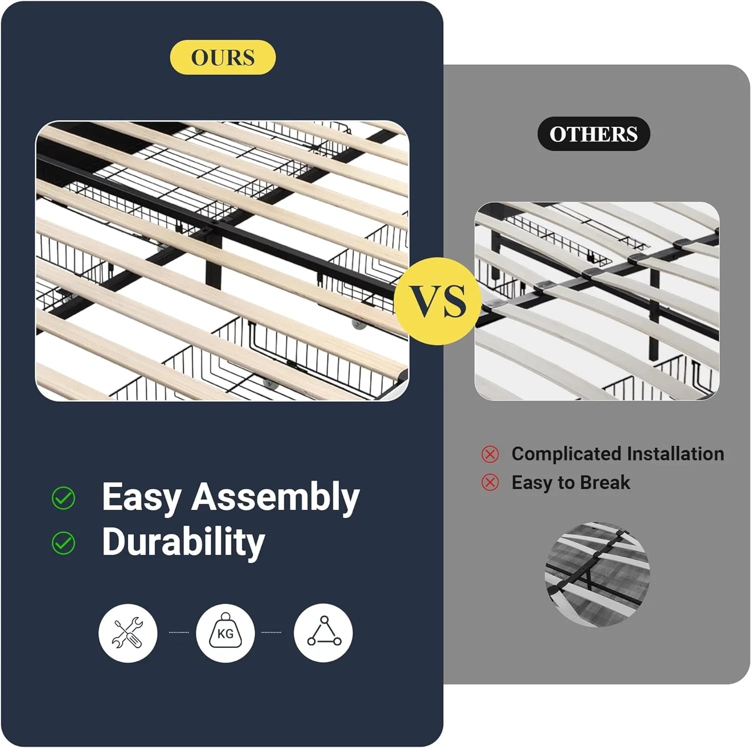 Cadre de lit plateforme Allewie rembourré Queen Size avec 4 tiroirs de rangement et tête de lit, capitonné à boutons à coutures carrées, sommier à lattes en bois, pas besoin de sommier.