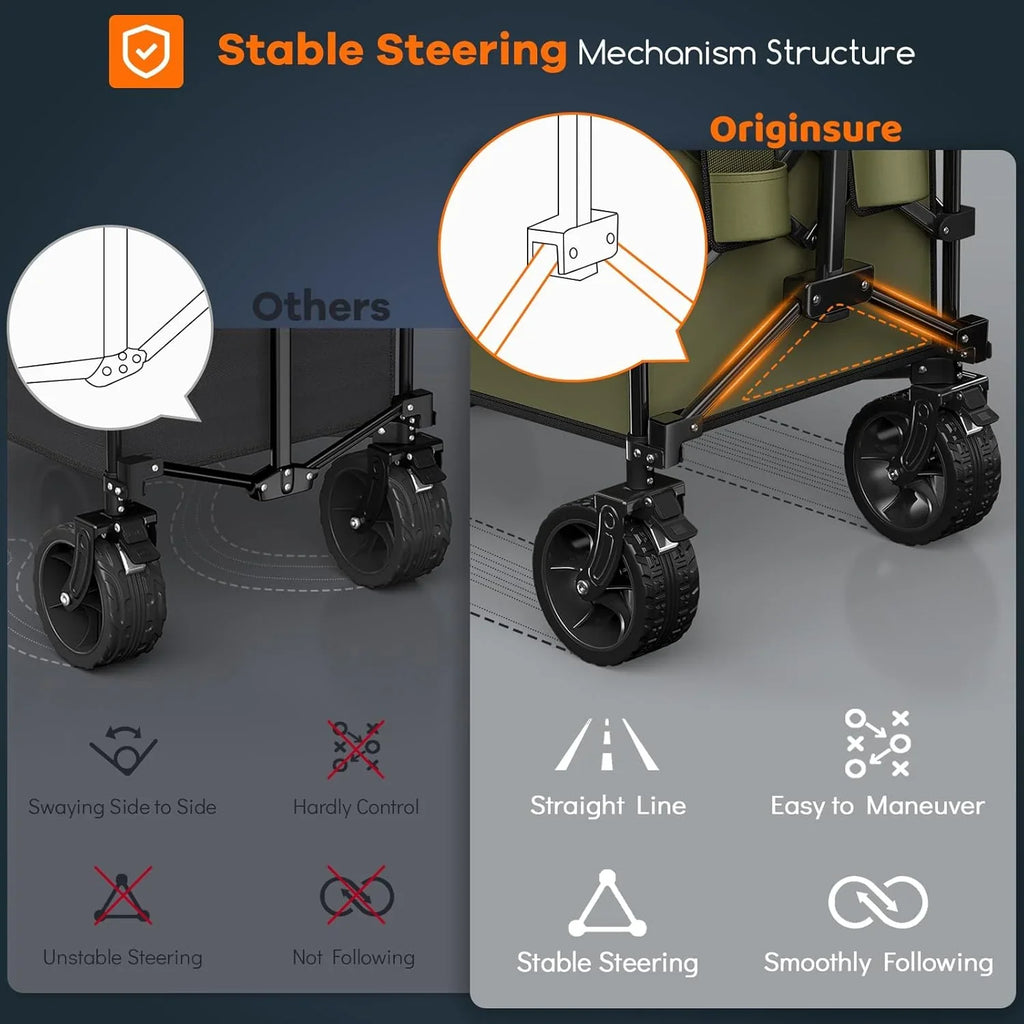 Poussette pliable à quatre roues de 96 cm de long, pliable, capacité de 200 kg, poussette de plage pliable robuste de 220 litres avec de grands pneus tout-terrain