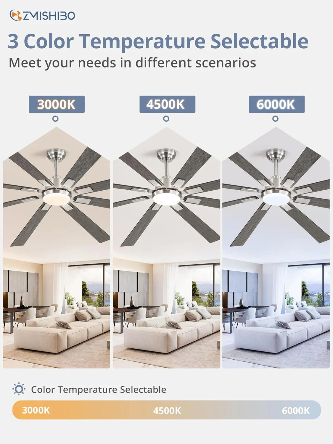 Grand ventilateur de plafond Zmishibo de 72 pouces avec éclairage et télécommande intérieur/extérieur