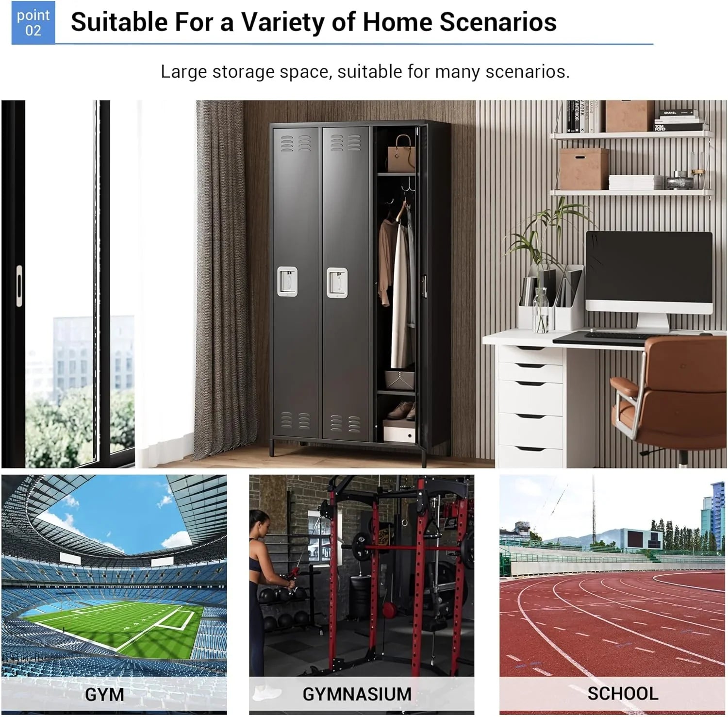 Casier GAOMON pour employés, armoire à casiers 6 portes avec crochets, casier de rangement