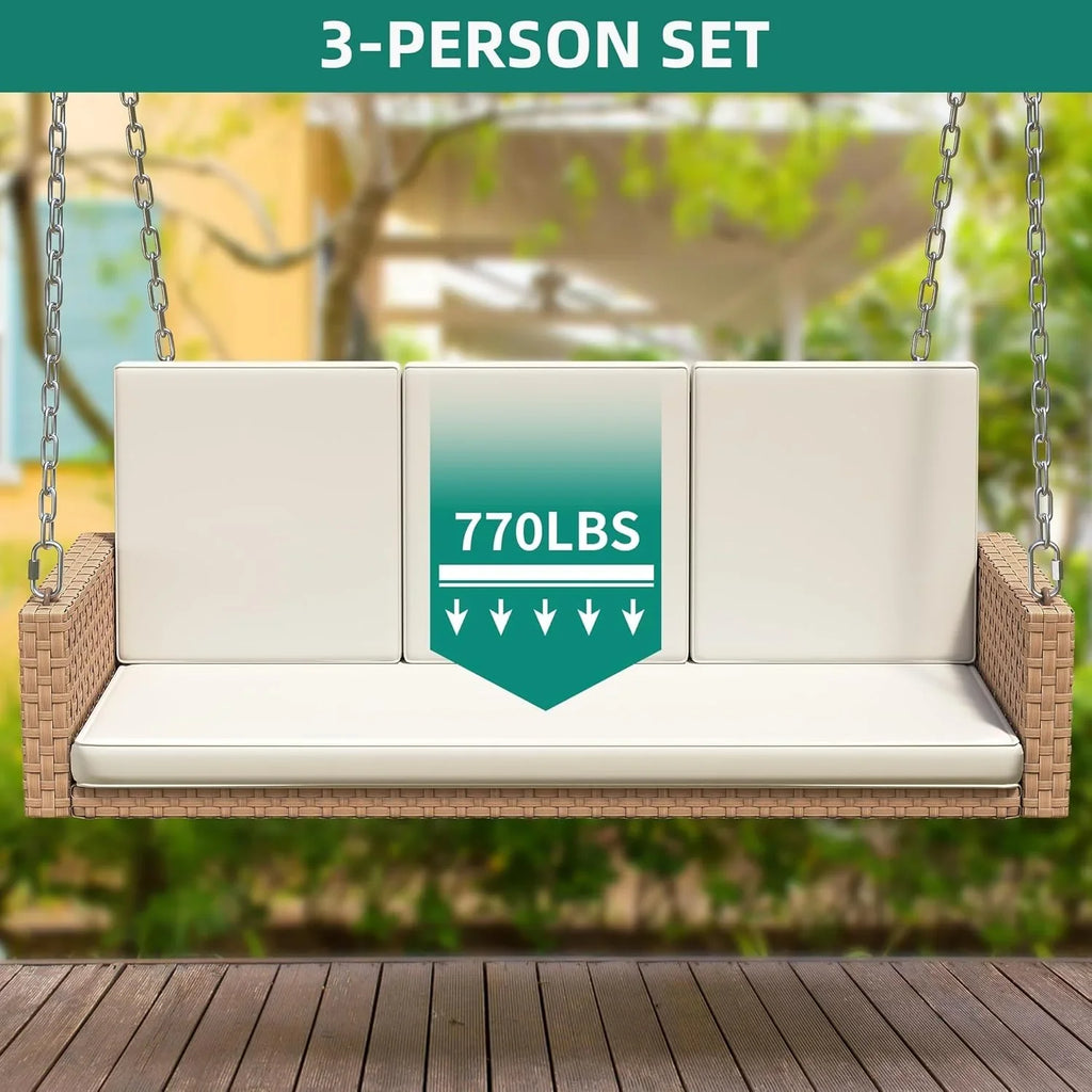 YITAHOME Balancelle suspendue pour porche, 3 places, banc d'extérieur en osier