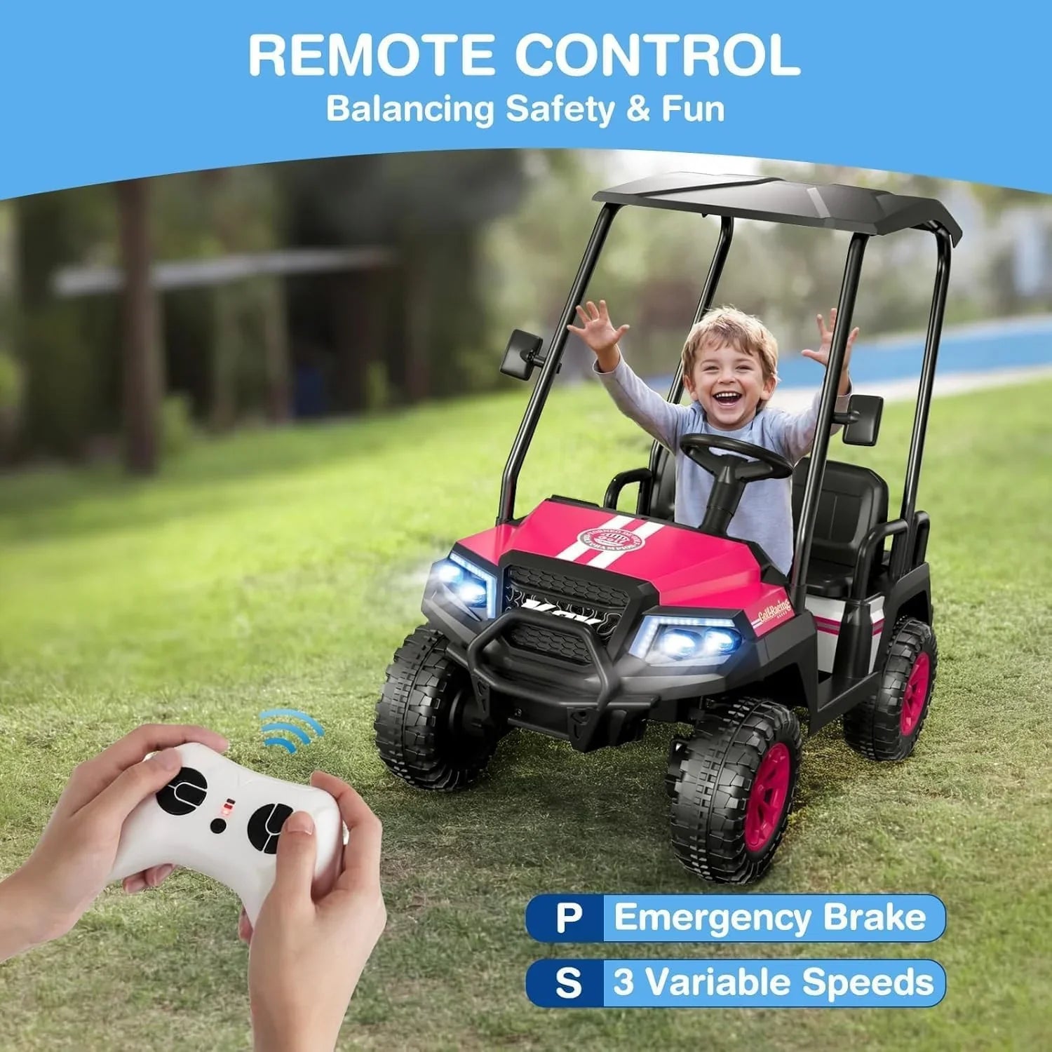 Voiturette de golf pour enfants R9 24 V avec télécommande et auvent amovible