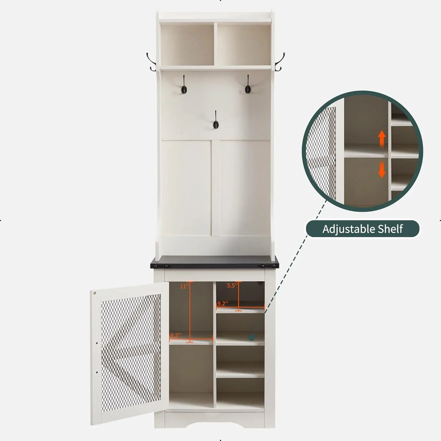 JXQTLINGMU Arbre de foyer de ferme de 59 pouces avec rangement pour chaussures, banc d'entrée, porte-manteau, armoire