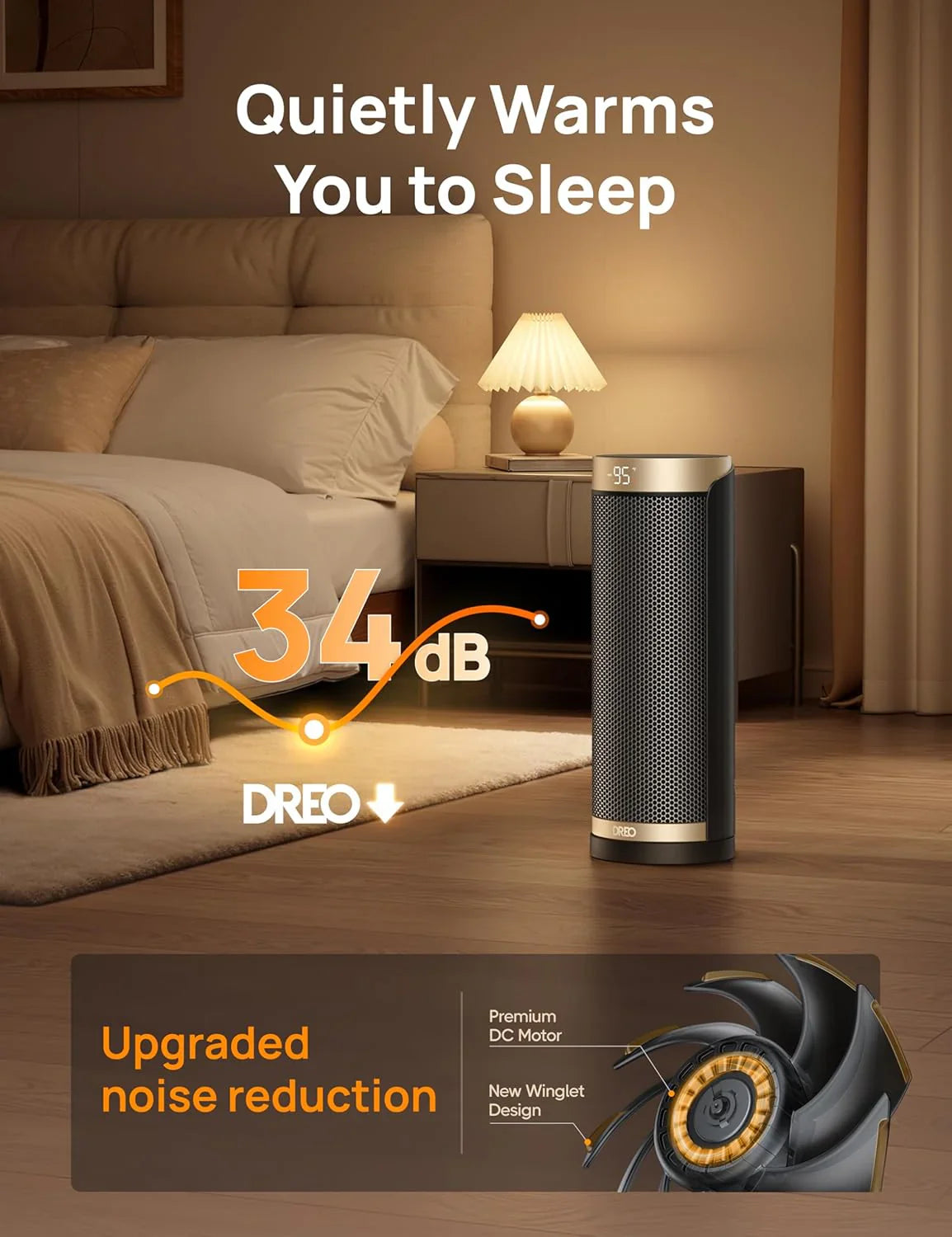 Chauffage d'appoint, chauffage électrique d'intérieur 1500 W avec thermostat, chauffage portable silencieux