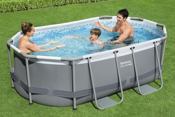 Piscine hors sol ovale Power Steel 4,3 m x 2,4 m x 100 cm | Comprend une pompe de filtration de 2070 litres, une échelle et un distributeur ChemConnect.