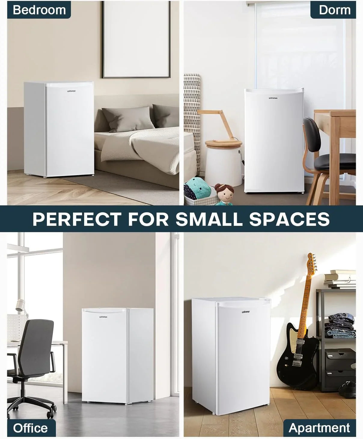 Mini-réfrigérateur Upstreman de 3,2 pieds cubes avec congélateur, mini-réfrigérateur à une porte, réfrigérateur de dortoir