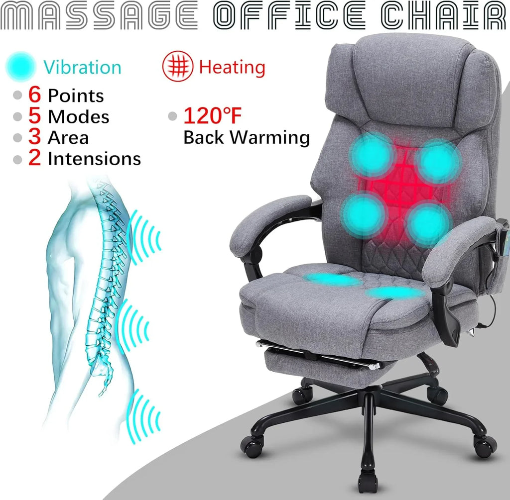 Fauteuil de bureau massant avec repose-pieds, vibration à 6 points et chauffage, fauteuil de bureau exécutif à domicile