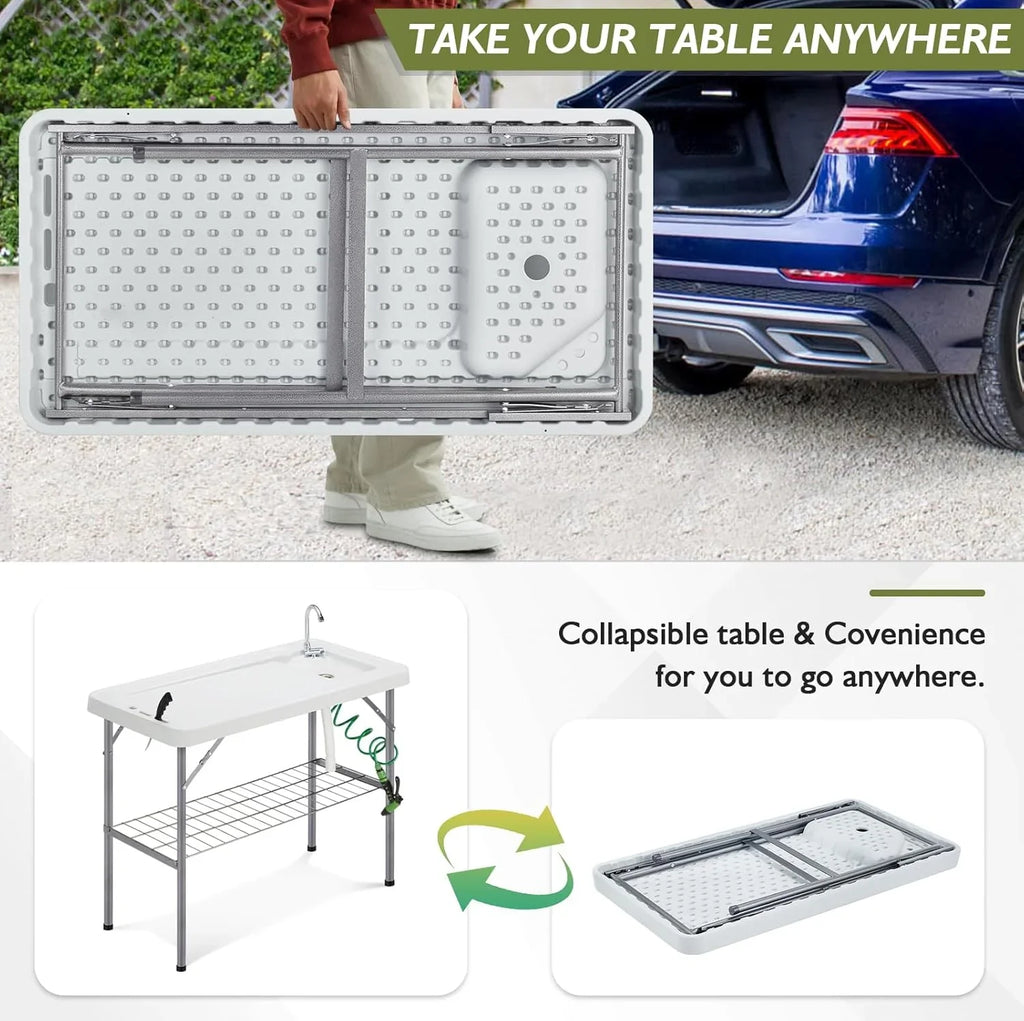 Station de nettoyage de poisson pliable, station d'évier de camping portable, station de nettoyage de filets de poisson d'extérieur