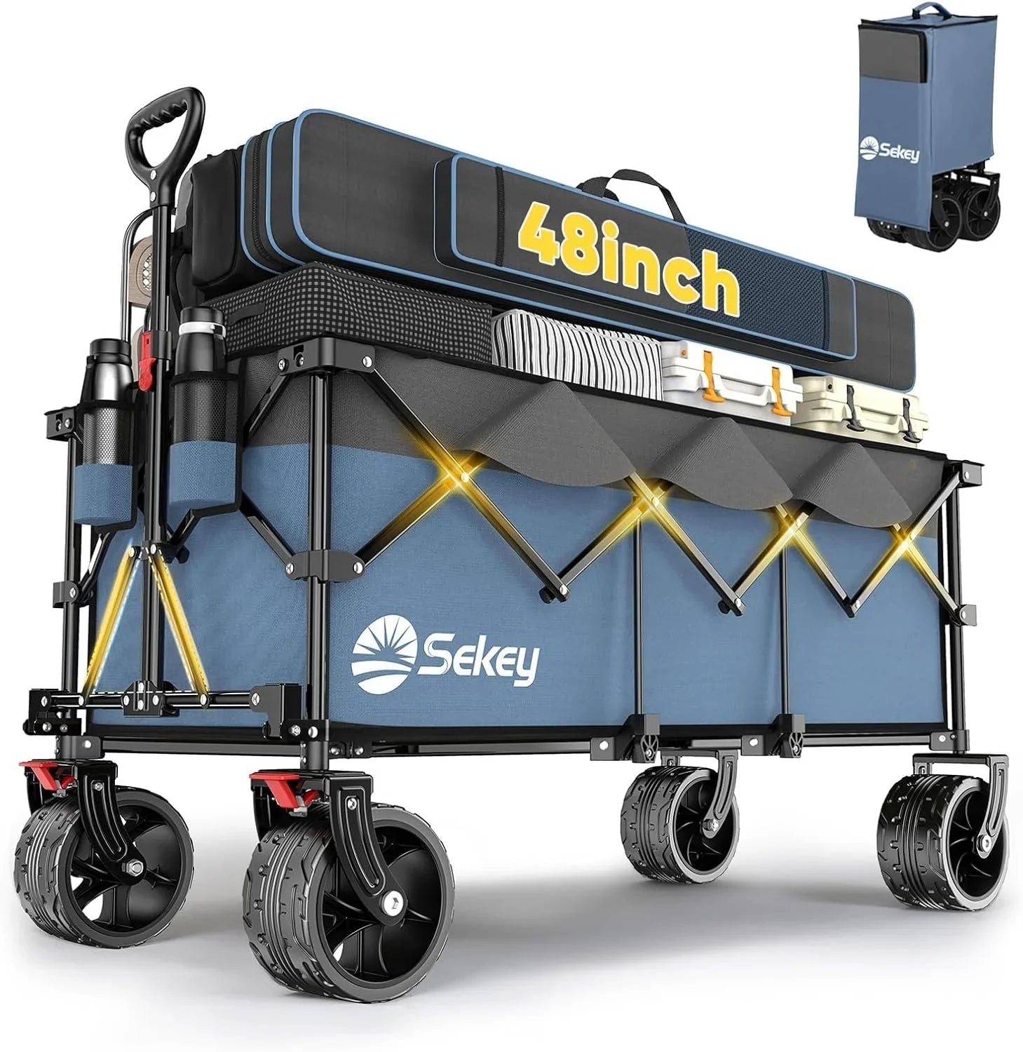 Chariot de voyage pliable Sekey de 122 cm de long, capacité de charge de 200 kg, chariot de jardin polyvalent et robuste de 300 litres.