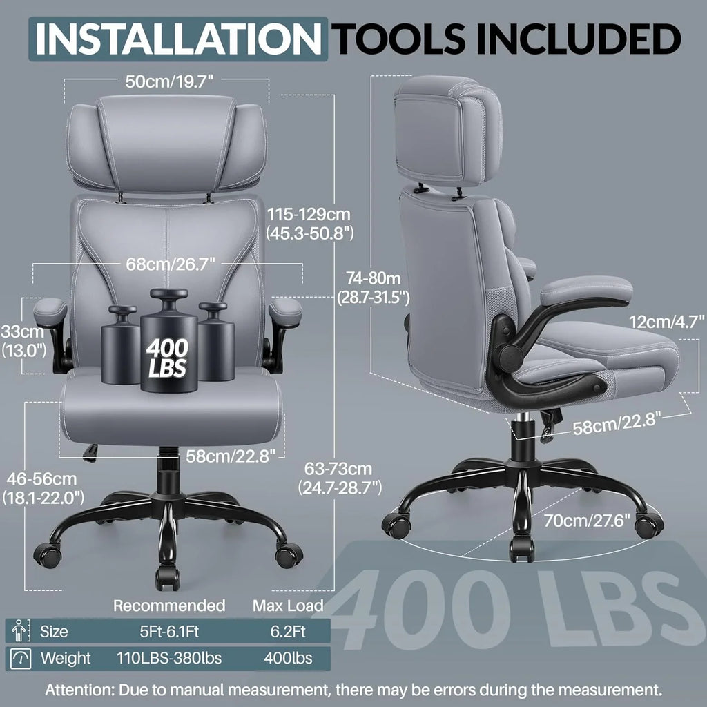 Chaise de bureau pivotante à pieds hauts, en cuir respirant, avec support lombaire