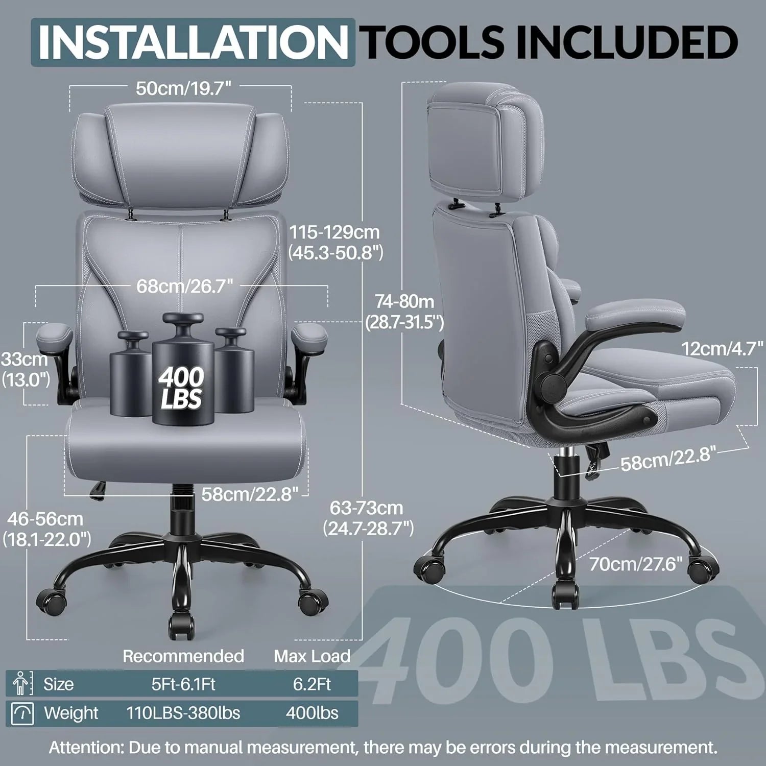 Chaise de bureau pivotante à pieds hauts, en cuir respirant, avec support lombaire