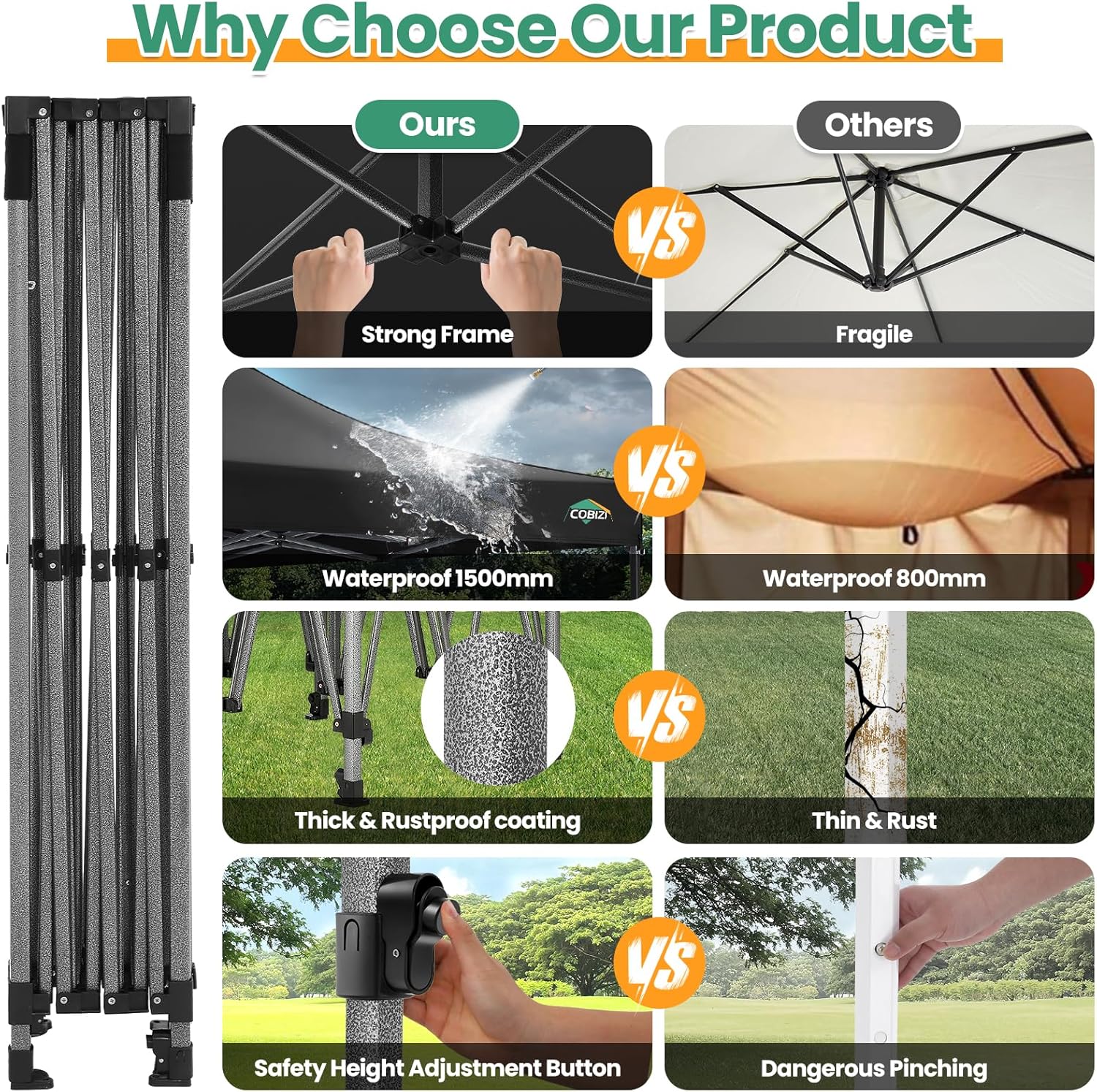 Tente pop-up robuste COBIZI 10x20 avec 6 parois latérales, facile à installer