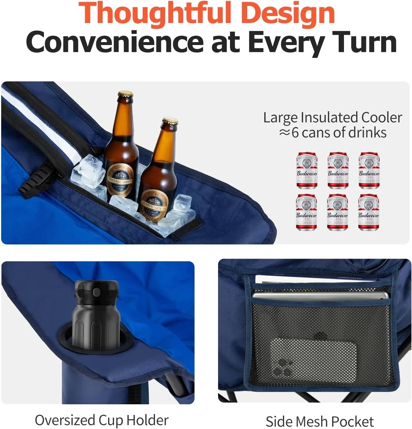 Chaise de camping double extra large - Canapé confortable pour 2 personnes, causeuse pour adulte - Chaise de jardin robuste