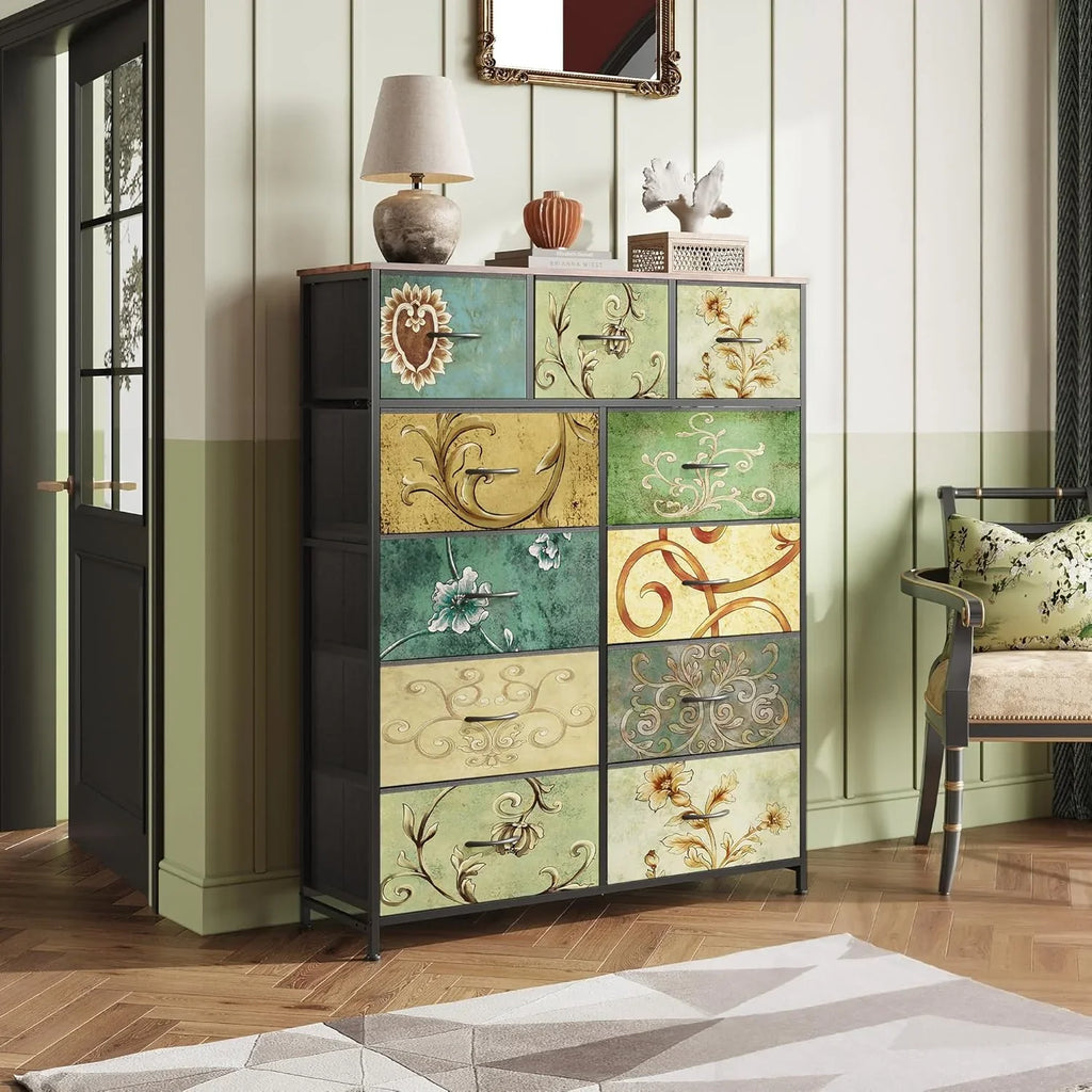 Unité de rangement avec 11 bacs en tissu, tiroirs de rangement avec cadre en acier, grande tour de rangement