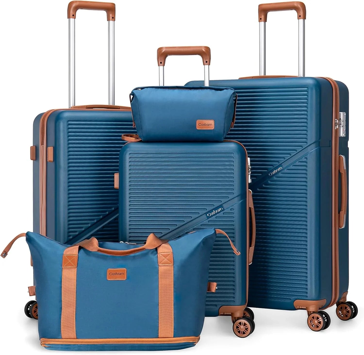 Ensemble de 5 valises à roulettes pivotantes, valises rigides en ABS avec serrure TSA, valise de voyage légère et étanche, unisexe, gris