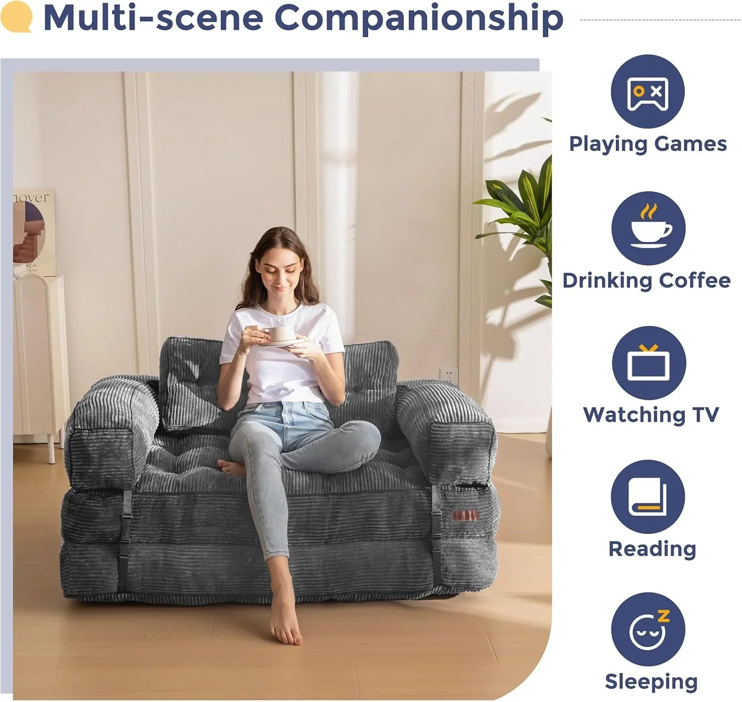 Canapé-lit pliant, canapé-lit convertible en L avec accoudoirs et oreillers