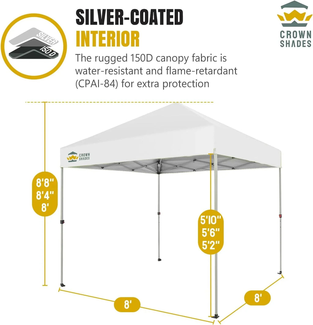 Auvent pop-up 10x10 - Installation en un clic - Tente de plage - Parasol extérieur avec dessus argenté, 3 hauteurs et 4 poches à sable