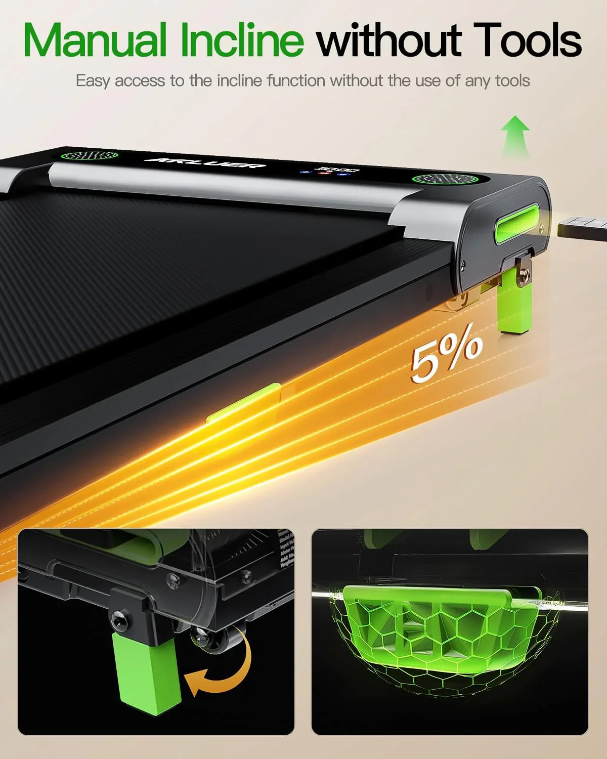 Tapis de course incliné Akluer 2,5 CV, petit tapis de course sous le bureau avec télécommande et écran LED