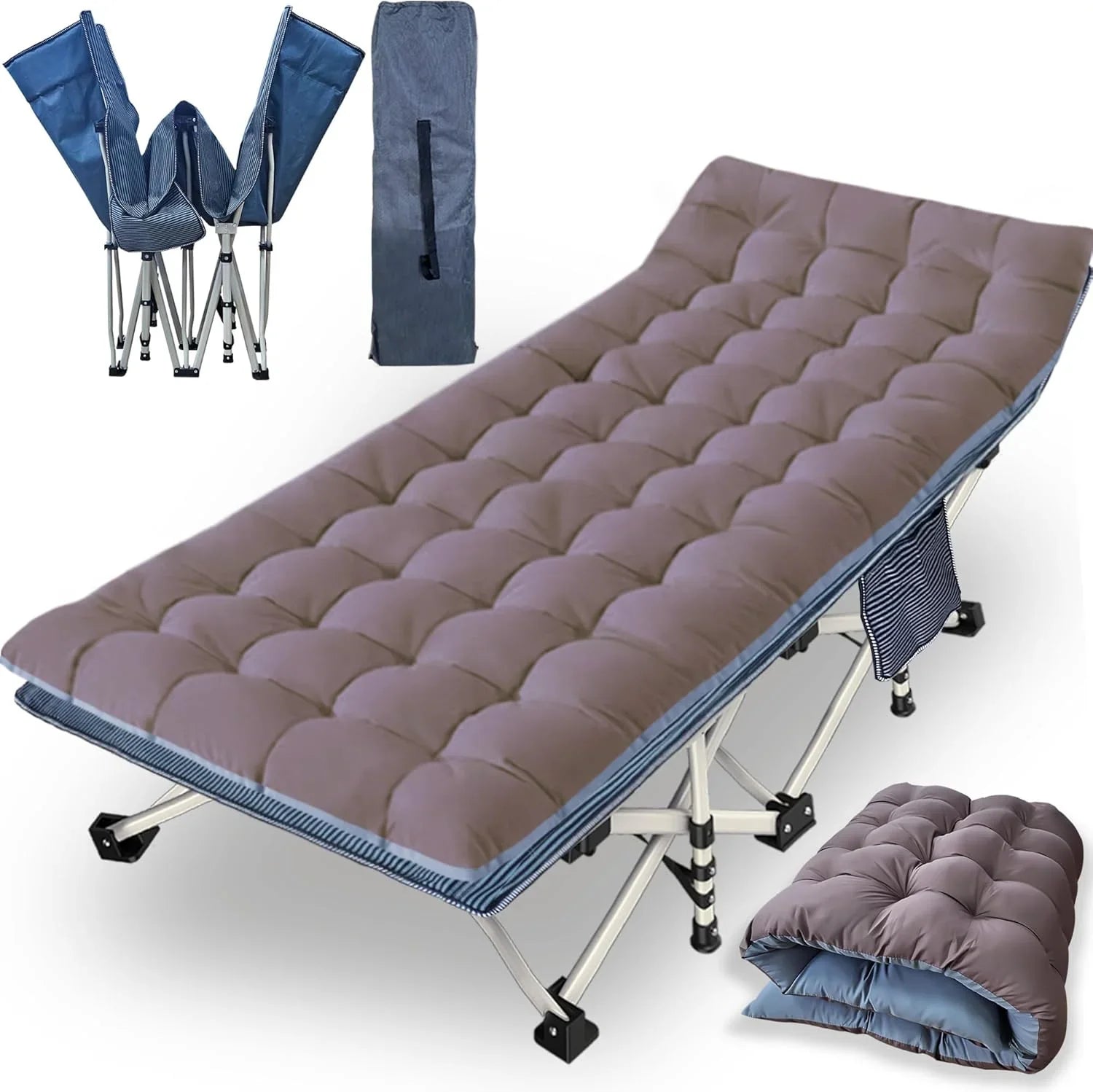 Lot de 2 lits de camp avec matelas, lit pliant confortable et robuste pour bébé