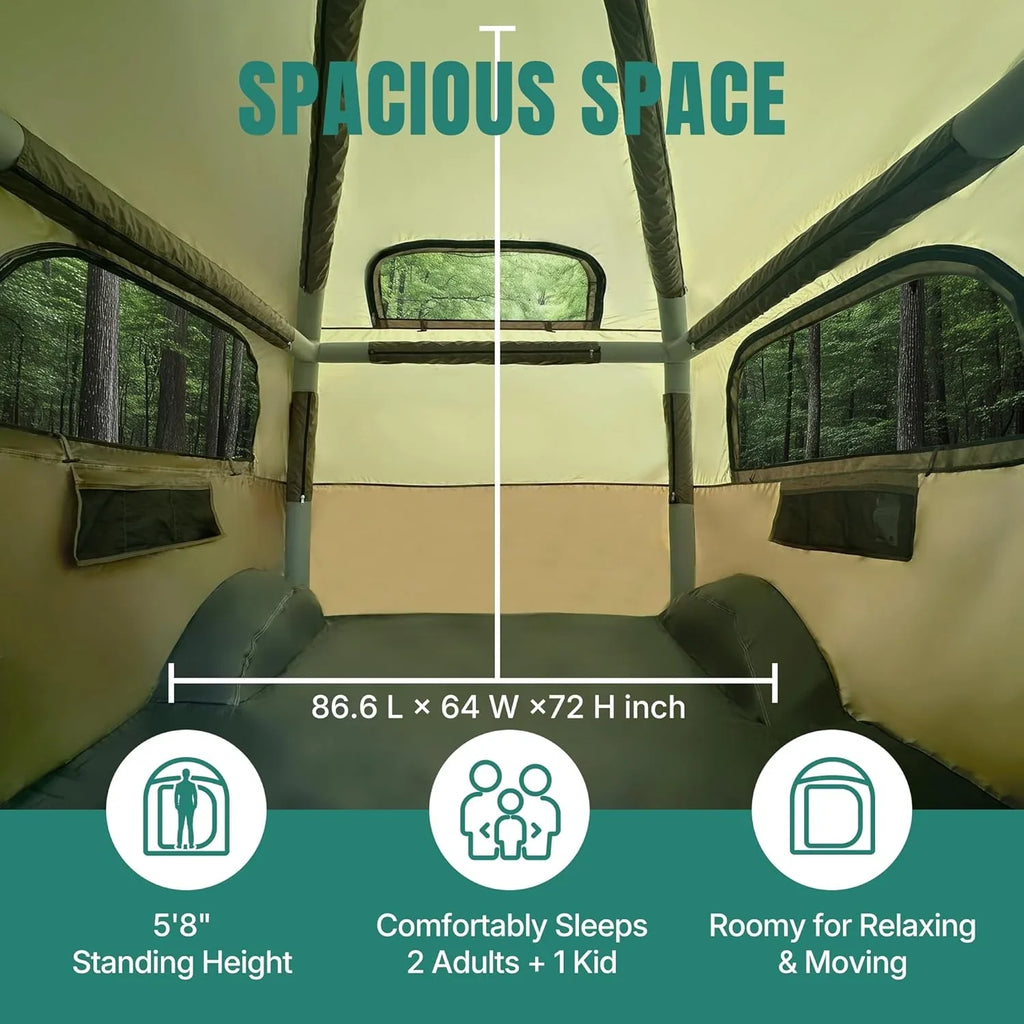 Tente de camion gonflable de 1,6 à 2,4 m, adaptée à 2+1 personnes/famille