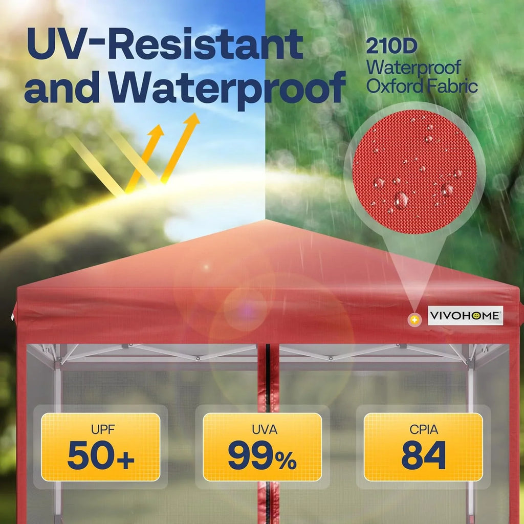 Auvent escamotable facile à monter de 10 x 10 pieds, tente moustiquaire d'extérieur avec moustiquaire, 2 portes à glissière et sac à roulettes