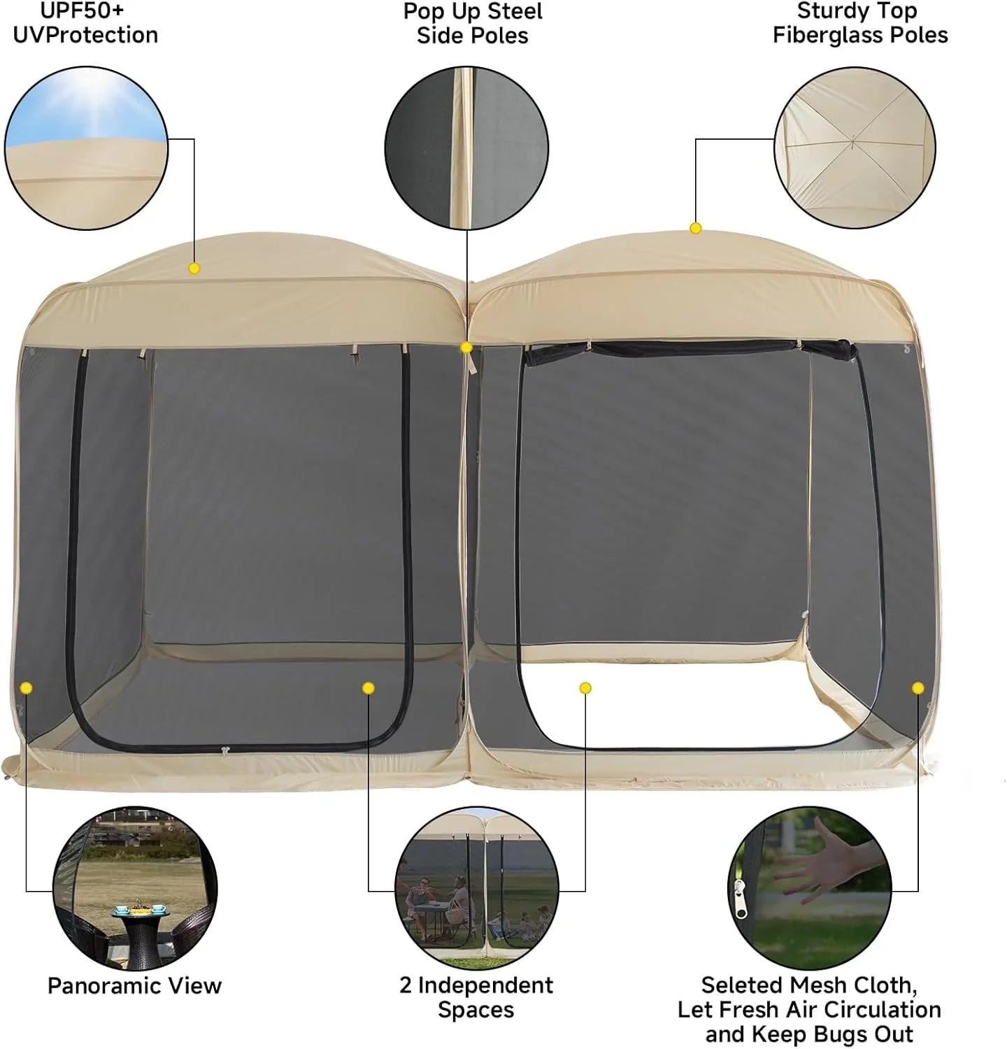 Gazebo Alvantor Screen House, tente à auvent abri igloo escamotable pour 6-10-15 personnes