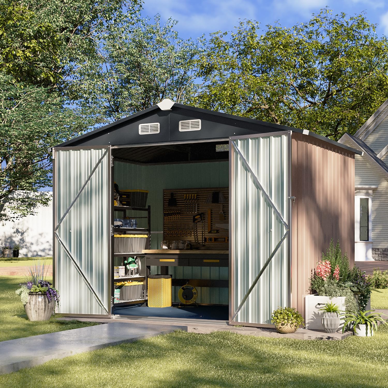 Abri de jardin extérieur Aoxun 6,2 x 4 pieds, abri de jardin en métal avec porte verrouillable et toit en pente, abri à outils, abri à vélos