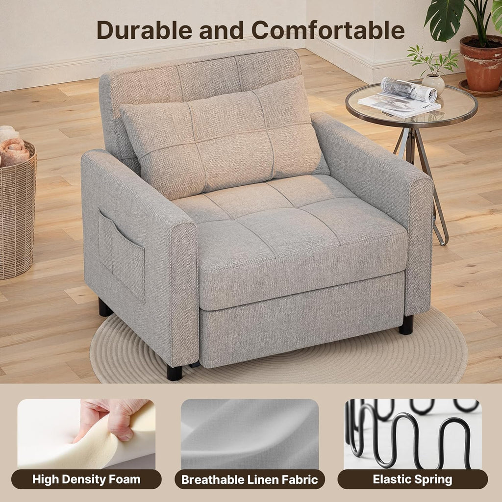 Canapé-lit convertible 3 en 1, convertible en lit simple gigogne avec dossier réglable, spacieux et multifonctionnel