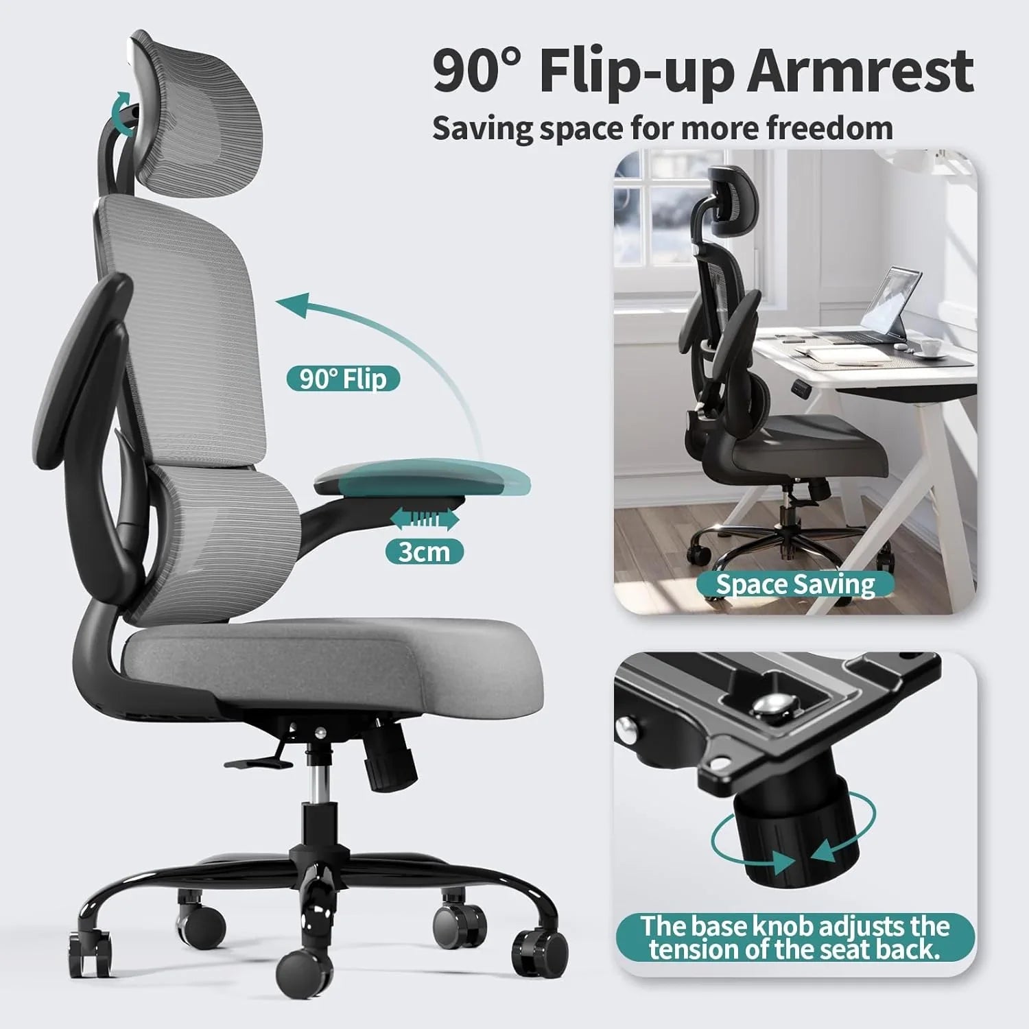 Chaise de bureau ergonomique TRALT, 150 kg, chaise de jeu à domicile avec roulettes