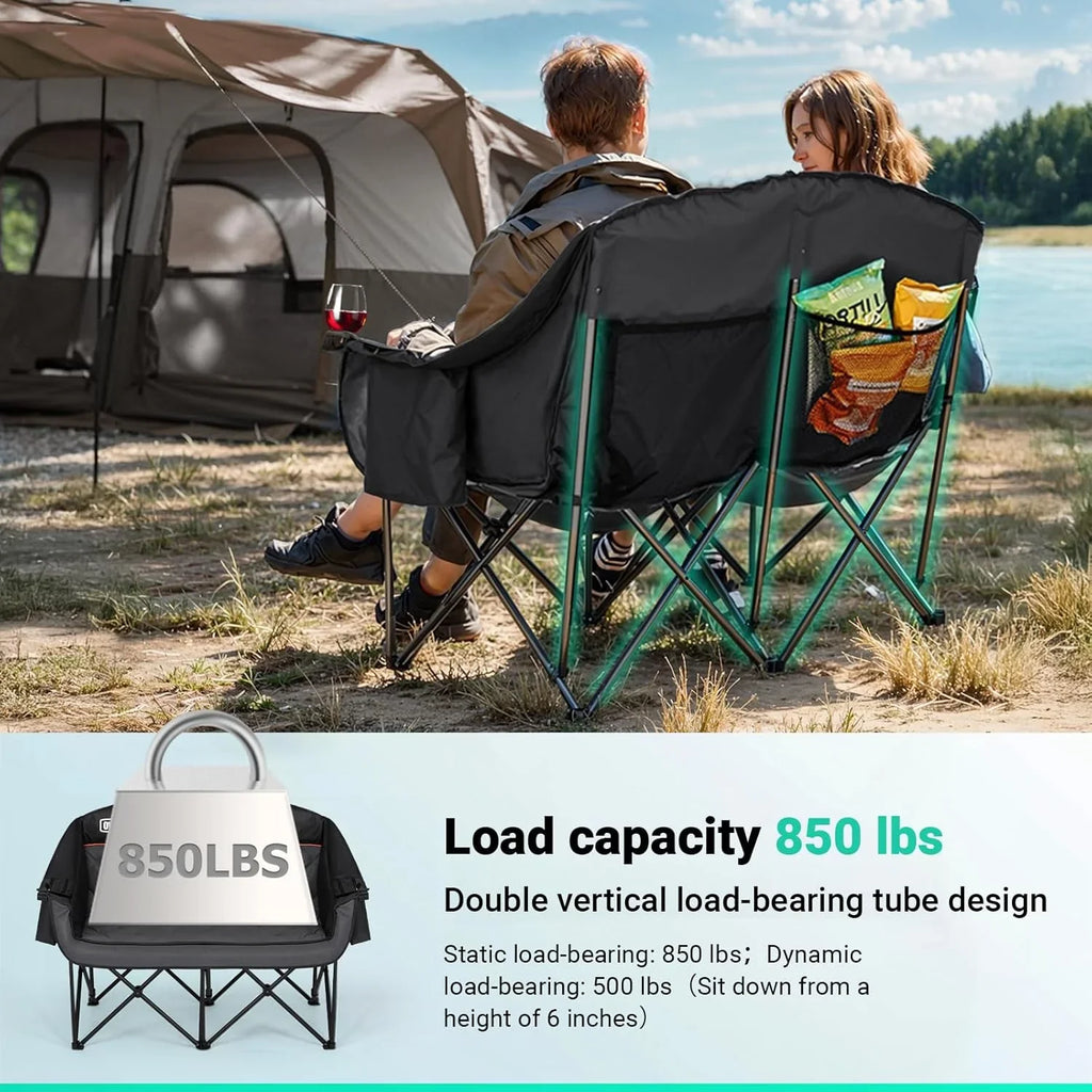 Chaise de camping double extra large - Canapé confortable pour 2 personnes, causeuse pour adulte - Chaise de jardin robuste