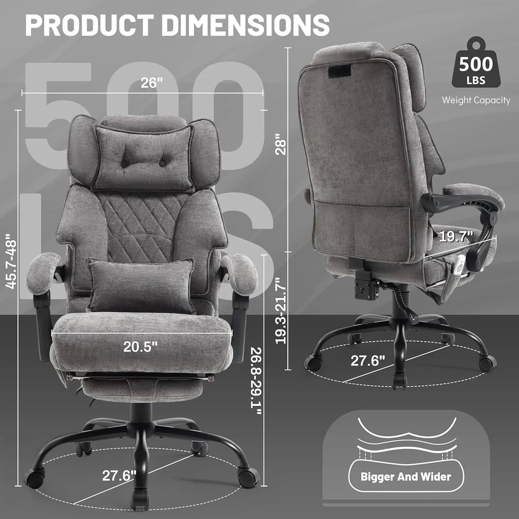 Chaise de bureau de massage avec repose-pieds, grande et haute chaise de bureau en cuir 500 lb