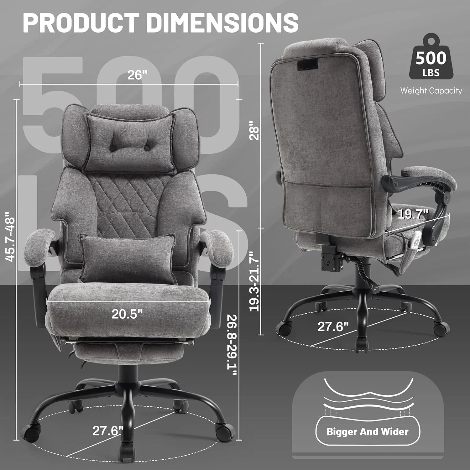 Chaise de bureau de massage avec repose-pieds, grande et haute chaise de bureau en cuir 500 lb