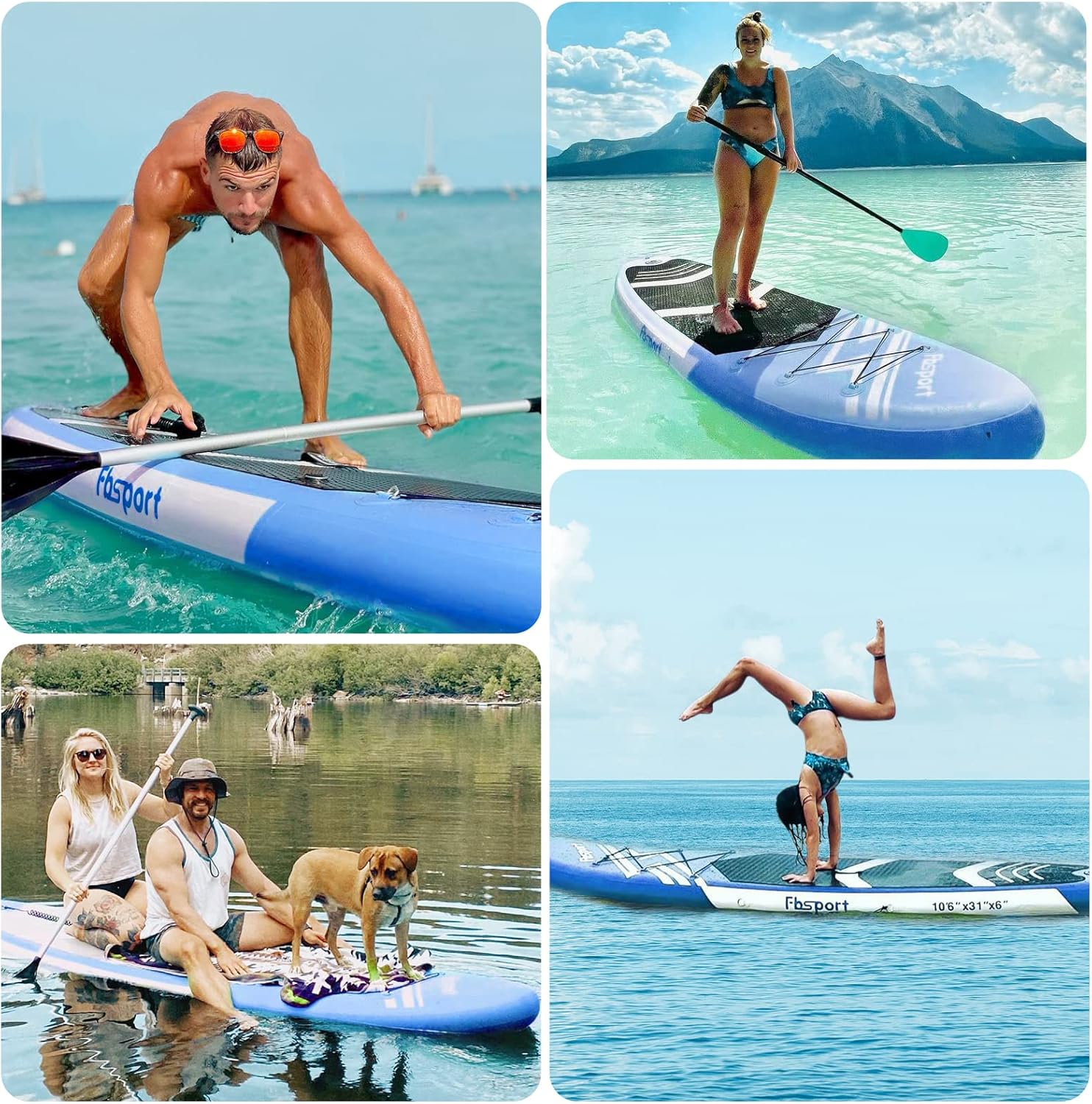 Planche de stand up paddle FBSPORT Premium 11', planche de yoga, contrôle du surf, pont antidérapant, attache, pagaie et pompe