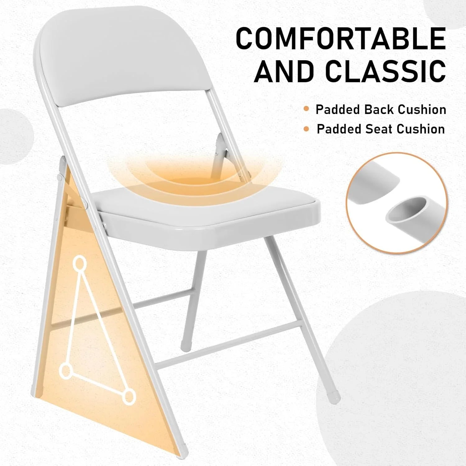 Lot de 6 chaises pliantes noires avec chaises en cuir pour événements intérieurs et extérieurs, chaises rembourrées pour bureau, mariage, fête