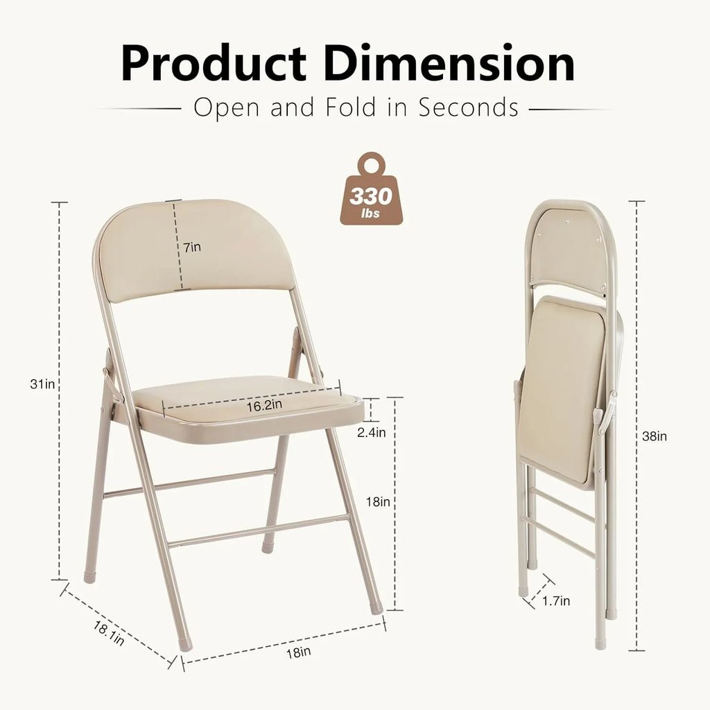 DUMOS Lot de 2 chaises pliantes rembourrées en cuir, siège commercial empilable portable pour intérieur et extérieur