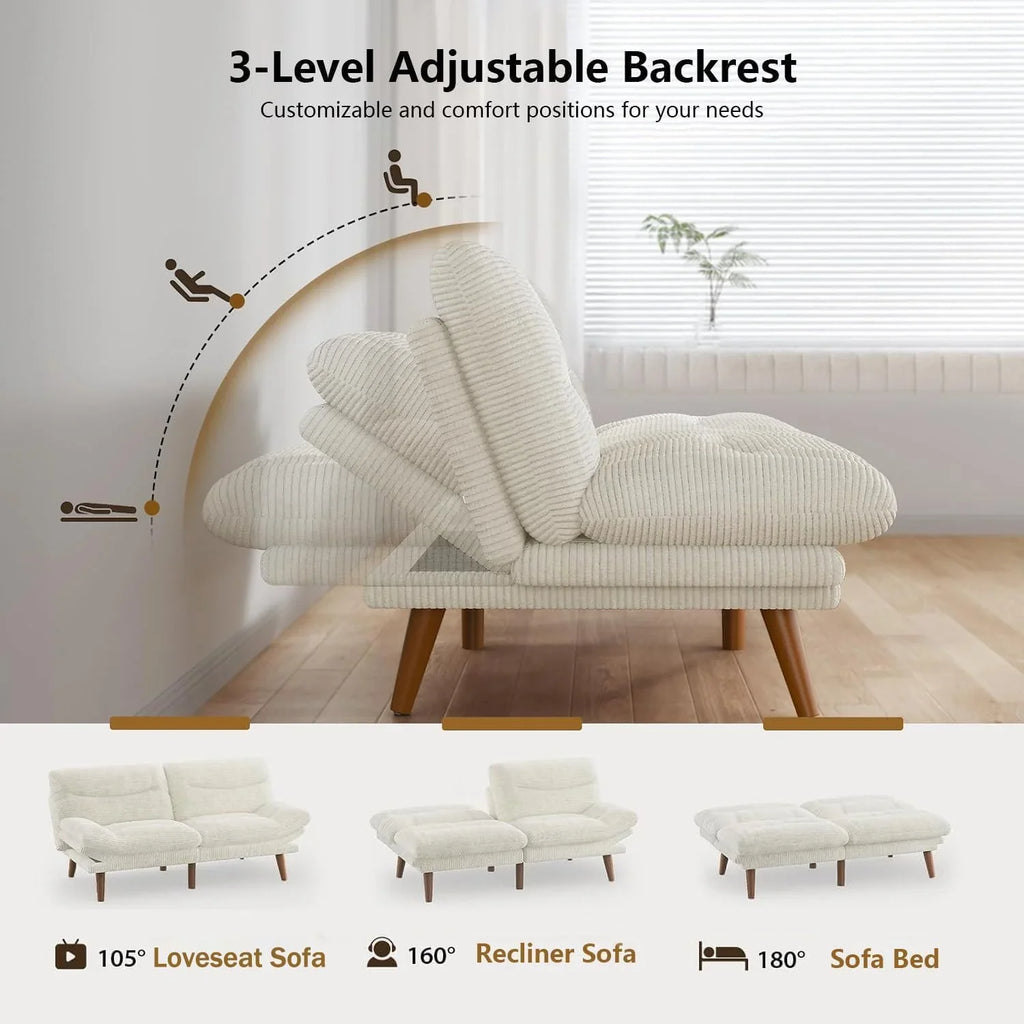 Canapé-lit futon convertible, canapé-lit futon inclinable en velours côtelé de 66 pouces pour petits espaces, salles de jeux ou bureaux
