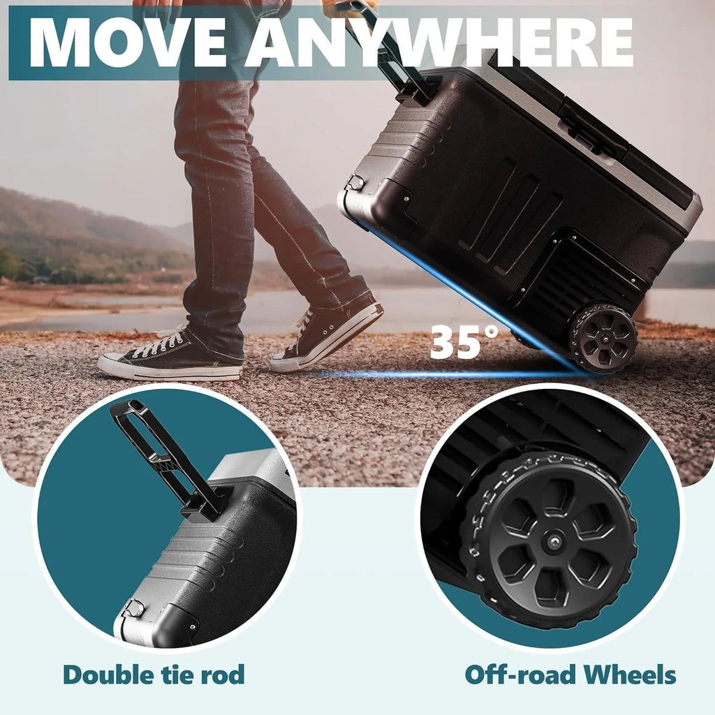 Réfrigérateur EUHOMY 12V, 53 qt (50 litres) Congélateur électrique Congélateur portable 12V Congélateur avec roulettes et 2 paniers