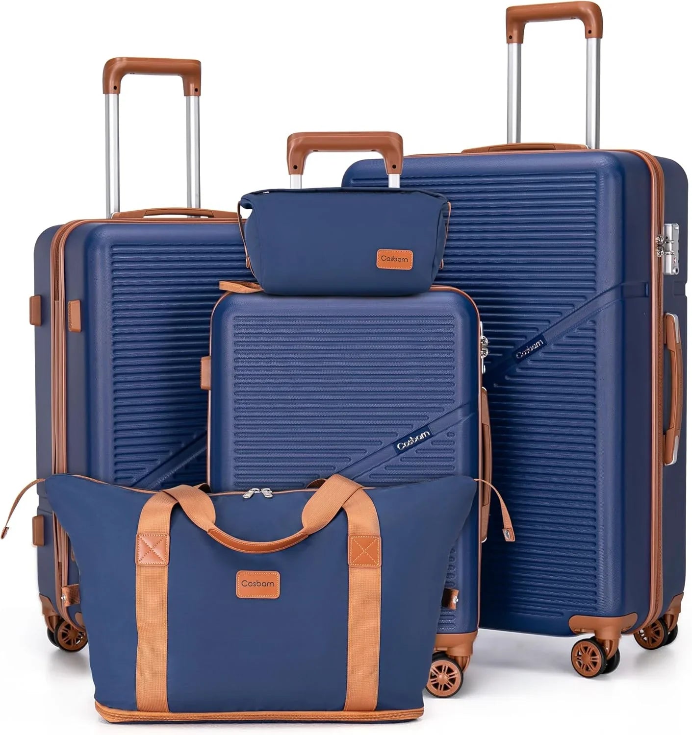 Ensemble de 5 valises à roulettes pivotantes, valises rigides en ABS avec serrure TSA, valise de voyage légère et étanche, unisexe, gris