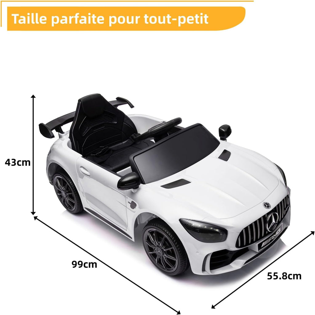 LALAHO Voitures électriques pour Enfants Mercedes Benz AMG avec Télécommande 2.4G, Véhicule électrique Enfant 2 Portes avec MP3 (Blanc)
